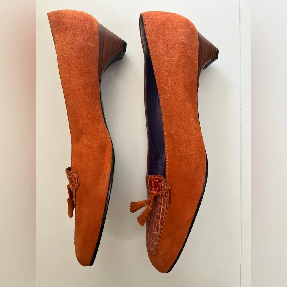 Rene Mancini Paris Orange Suede Women's Loafers - Picture 8 of 11